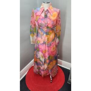 70s Vintage Poppy Maxi Dress with Matching Duster Jacket - S